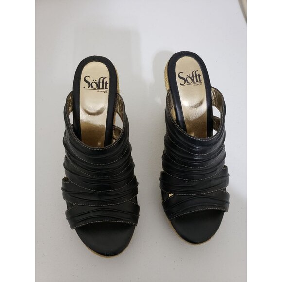 Sofft Boulogne black gathered top, natural wedge, size 8M - Picture 2 of 5